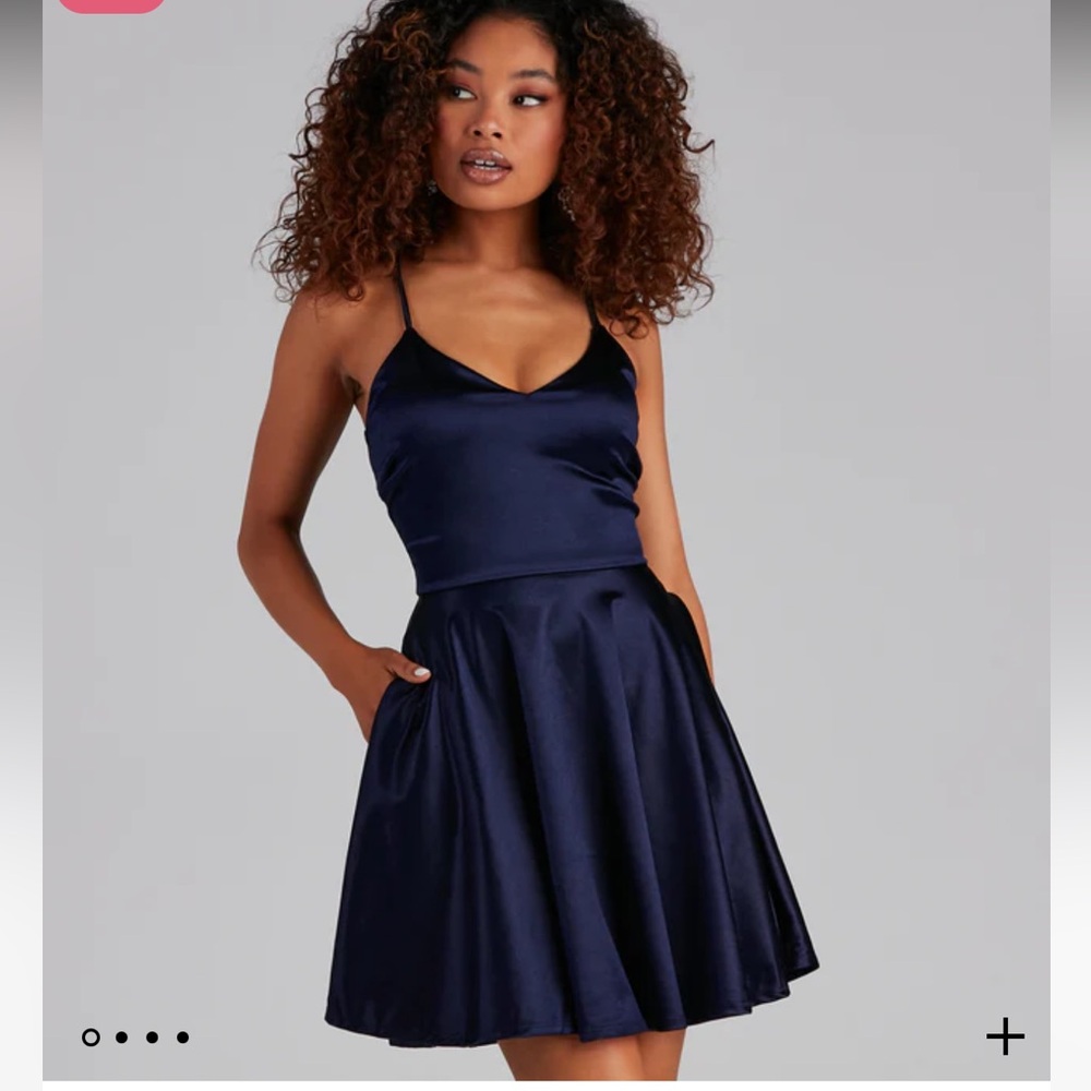 Windsor Navy Satin Skater Dress with pockets nwt